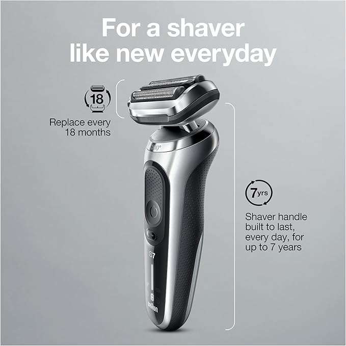 Braun Electric Razor for Men, Series 7 360 Flex Head Foil Shaver with Precision Beard Trimmer, Rechargeable, Wet & Dry and Travel Case, Black, 5 Piece Set