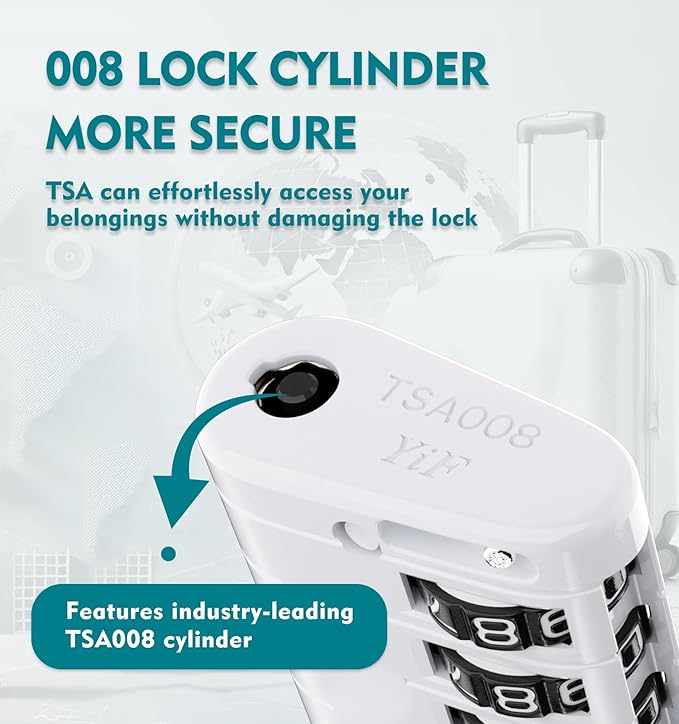 ANVIL TSA Approved Luggage Locks – High Security TSA008 Combination Travel Locks with Inspection Indicator for Suitcases and Backpacks. (2, White)