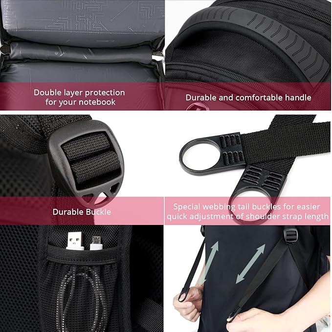 Swissdigital Design Travel Backpack for men, TSA Friendly USB Charging RFID Protection Business Backpack Fits 15.6" Laptops Black | J14-BR