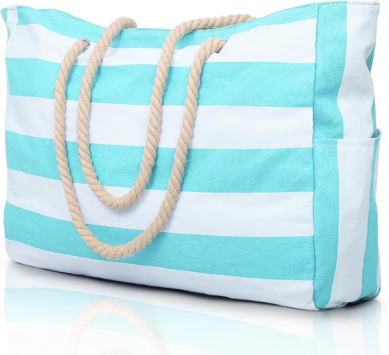 Becokan Beach Bag Large Beach Tote Bag for Women Waterproof Sandproof Swim Pool Bag With Zipper