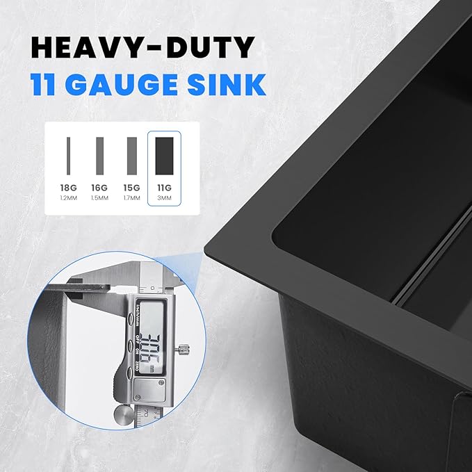 POPFLY 22x18 inch Drop In Kitchen Sink, 18 Gauge 304 Stainless Steel Top mount Single Bowl Handmade 2 Holes Bar Small Sink 9 inch Deep, Black 18" Kitchen Prep Sink