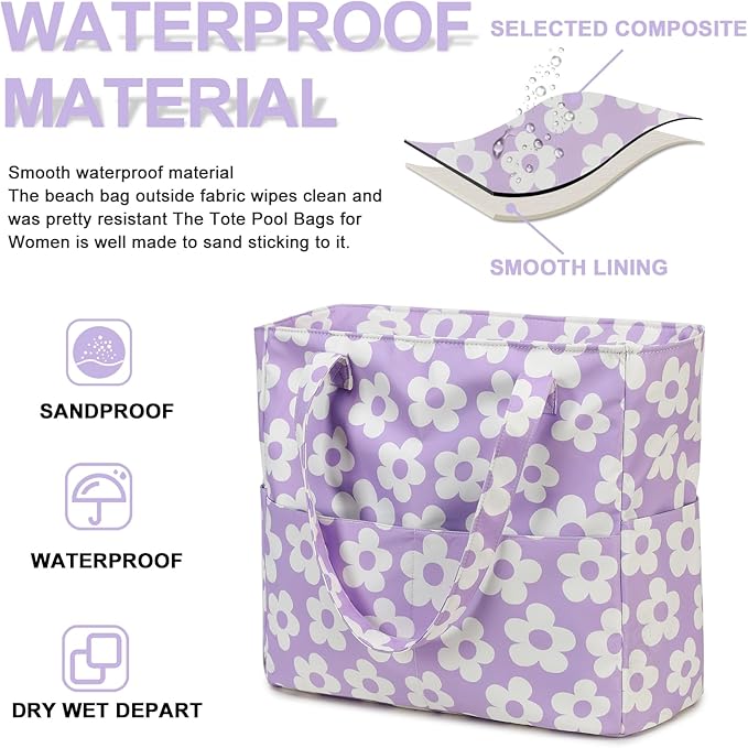 Beach Pool Bags Tote for Women Ladies Large Gym Tote Carry On Bag With Wet Compartment for Weekender Travel Waterproof