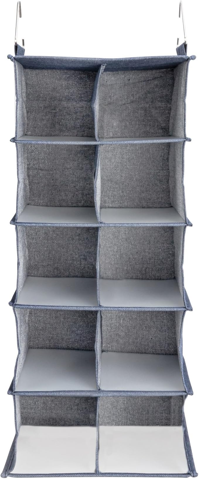 Household Essentials Hanging Cotton Blend and Plastic Closet Shoe Organizer with 10 Storage Compartments, Denim