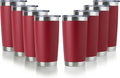 DOMICARE 20oz Stainless Steel Tumbler Bulk with Lid, Double Wall Vacuum Insulated Travel Mug, Powder Coated Coffee Cup (Powder Red, 8)