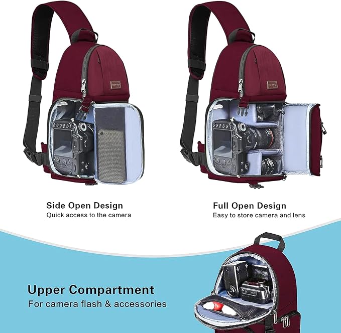 MOSISO Camera Sling Bag, DSLR/SLR/Mirrorless Camera Backpack Case Shockproof Photography Backpack with Tripod Holder & Removable Modular Inserts Compatible with Canon/Nikon/Sony/Fuji
