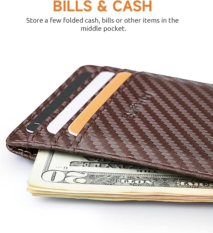 Buffway Mens Slim Wallet, Minimalist Thin Front Pocket Leather Credit Card Holder with RFID Blocking for Work Travel