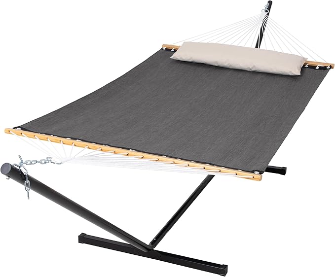 SUNCREAT Hammocks for Outside with Stand, Extra Large Double Hammocks 2 Person Heavy Duty, 450 lbs Capacity, Dark Gray