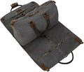 2 in 1 Canvas Leather Suit Luggage Garment Bag with Shoulder Strap for Travel and Business Trips (Grey)