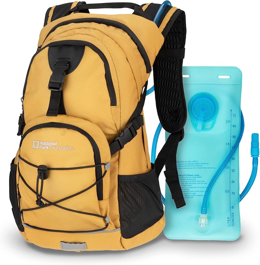 National Park Foundation 18L Hydration Backpack with 2 Liter Hydro Water Bladder Bag, Lightweight Daypack for Cycling, Hiking, Running, Climbing, for Men Women Kids