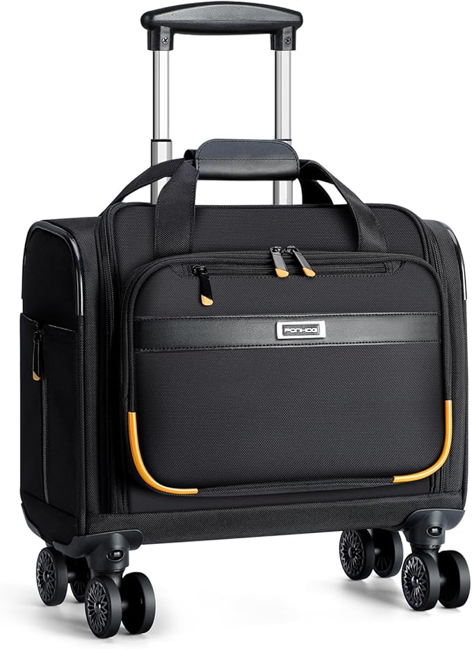 Rolling Laptop Bag, Rolling Briefcase with 4 Spinner Wheels, 13 Inch 1680D Nylon Water Resistant Computer Bag for Men and Women Work Travel, Black