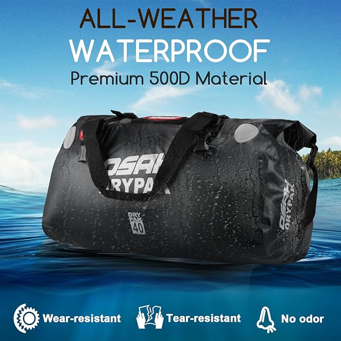 Waterproof Duffel Bag - Motorcycle Dry Bag Tail Bag with Large Storage Space, Waterproof Luggage Duffle Bags with Outer Mesh Zipper Pocket for Camping, Kayaking, Fishing & Traveling