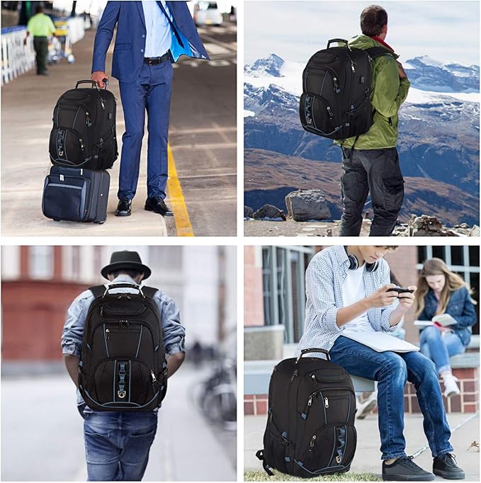 Laptop Backpack, Blue, 55L Capacity, TSA Approved, Multipurpose, Convenient USB Port, Comfortable Back Design, Durable Polyester Fabric