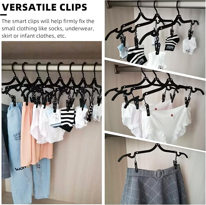 12pcs Black Travel Hangers with 24pcs Clips Foldable for Suitcase, Portable Folding Clothes Hangers, Cruise Ship Essentials Drying Rack for Portable Travel Accessories