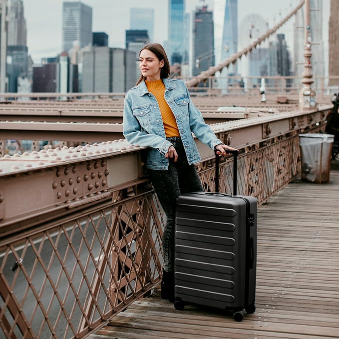 Carry on Luggage 22 X 14 X 9 Airline Approved, 20 Inch Luggage for 3-5 Days Travel, Double Spinner Wheels, 100% Hardshell PC, TSA Lock (01-Black (Basic), Checked 26-Inch)