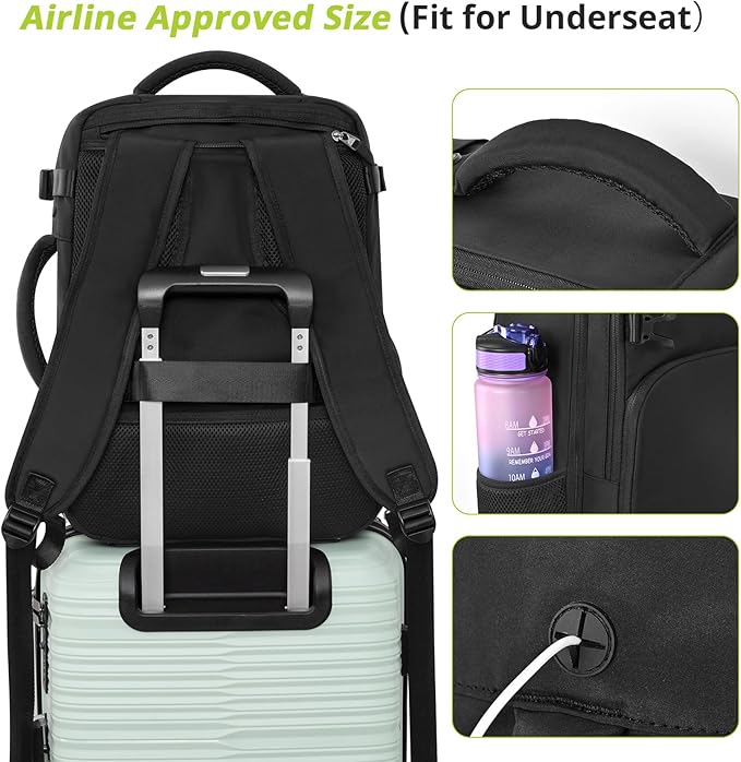 Travel Backpack for Women Men,Travel Laptop Backpack w/USB Charging Port, Waterproof Travel Backpack Carry On Flight Approved,Weekender Business Hiking Bag,Laptop Backpack 17 inch
