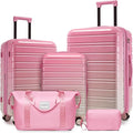 LARVENDER Luggage Sets 5 Piece Hardside Expandable Suitcase with Wheels Lock,PC+ABS Hardside Lightweight Rolling Suitcase for Women and Men,Peach Sparkling