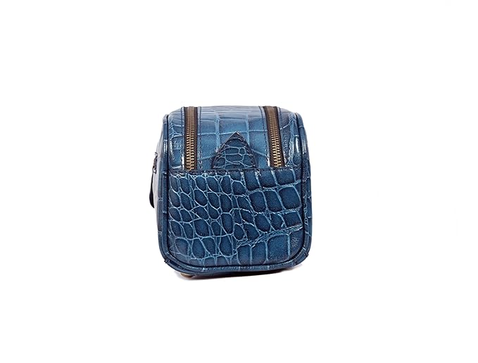 10" Premium Leather Toiletry Travel Pouch With Waterproof Lining | King-Size Handcrafted Vintage Dopp - Kit ~ Gift for Father's Day By Aaron Leather Goods (Egyptian Blue)