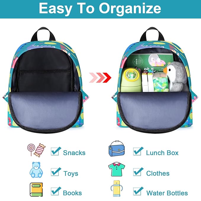 Accmor Toddler Backpack Leash with Anti Lost Wrist Link, Cute Mini Child Walking Harnesses Keep Kids Close Back Pack Rope Tether Rein for Baby Boys (Turquoise/Dino)