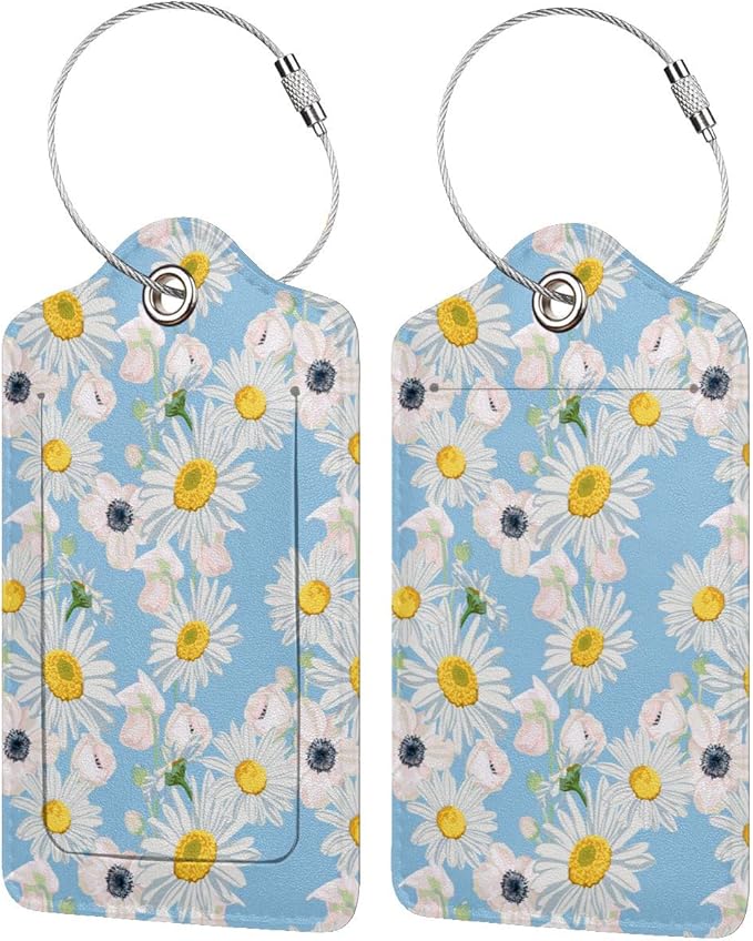 2 Pack Luggage Tag for Suitcase, Cute Unique Leather Suitcase Tags Identifiers with Privacy Name Address Labels & Durable Steel Loop for Women Men Travel