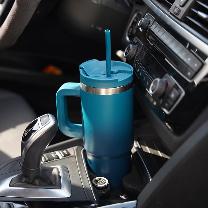 30 oz Tumbler with Handle and 2 Straws,2 in 1 Lid Insulated Water Bottle Stainless Steel Travel Coffee Mug,Turquoise