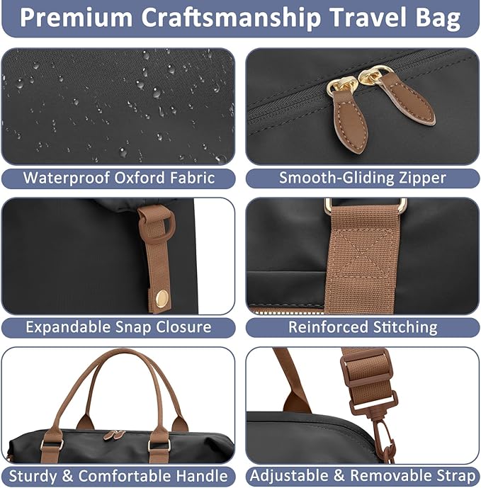 Travel Duffle Bag for Women, Weekender Bags, Hospital Bag for Labor Delivery, Lightweight Tote Duffel Overnight Bag with Luggage Sleeve, Airplane Travel Bags with Toiletry Bag,X-Large,Black