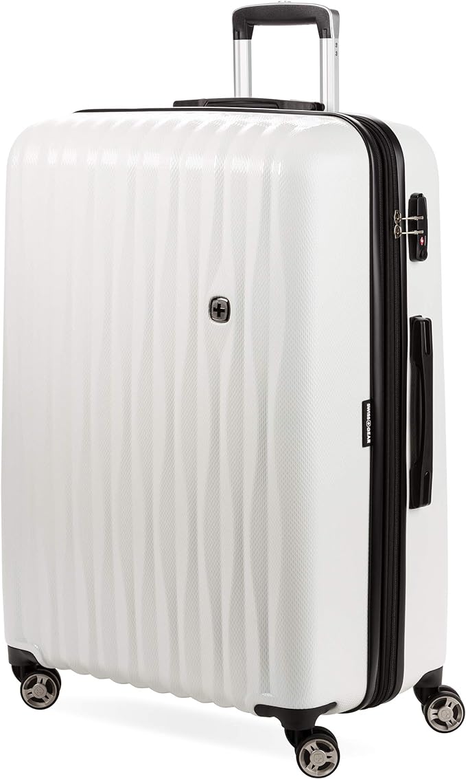 SwissGear 7272 Energie Expandable Hardside Luggage with Spinner Wheels and TSA Lock, White, Checked-Large 27-Inch