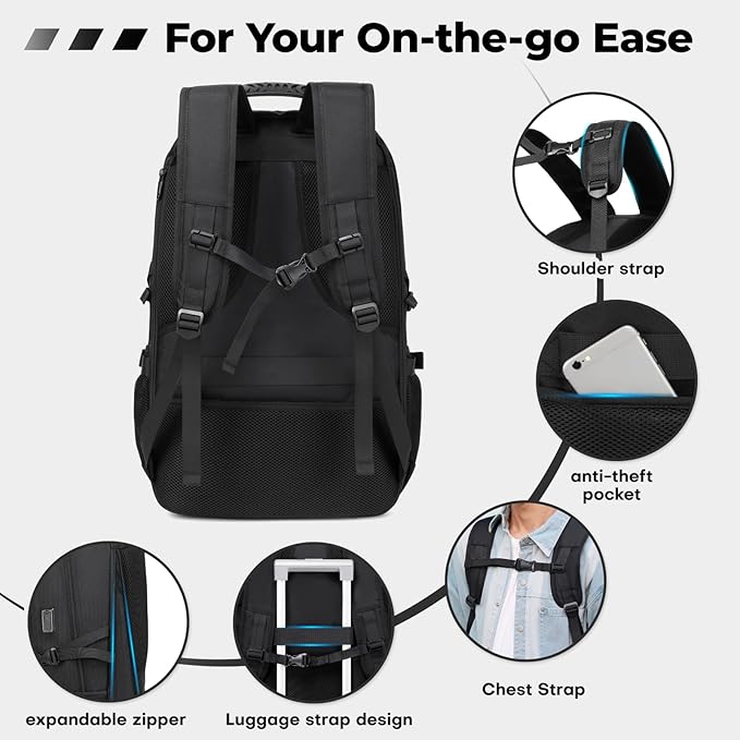 17.3 Inch gym backpack with shoe compartment,50L Multiple Compartments Backpacks, Airline Approved Carry on Travel Daypack Anti Theft with USB Charging Port,for Men Women Travel Work Business