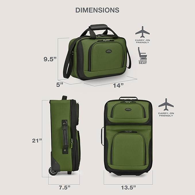 U.S. Traveler Rio Softside Expandable Carry-on Rolling Luggage, Green, 2 Wheel Set