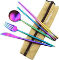 Gugrida Reusable Travel Utensils, 7 Piece Portable 304 Stainless Steel including Knife Fork Spoon Chopsticks Cleaning Brush Straws Portable Pouch, Eco-friendly Camping Silverware Set, Dishwasher Safe