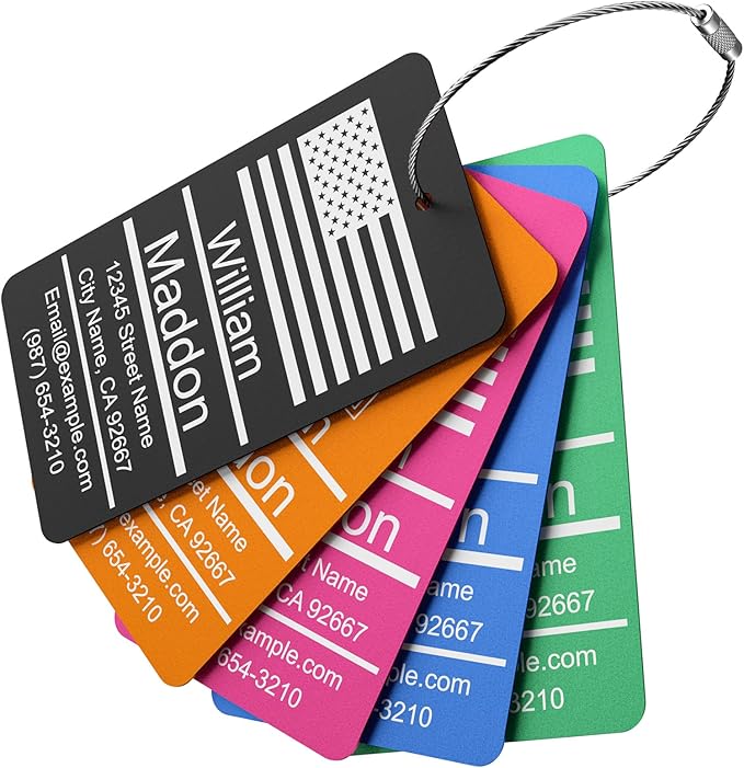 Luggage Tags for Suitcase - Orange Personalized Engraved Metal Tag for Cruise Travel - Custom Name Tags Suitable for Bags and Backpacks