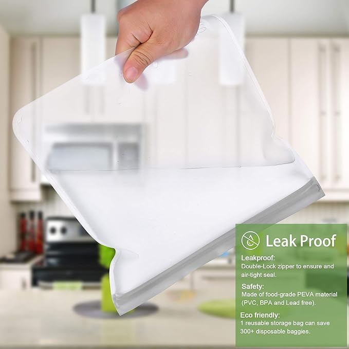 SPLF 6 Pack Reusable Gallon Freezer Bags Dishwasher Safe, BPA FREE Reusable Food Storage Bags, Extra Thick Leakproof Silicone Free 1 Gallon Bags for Marinate Meat, Cereal, Sandwich, Snack, Travel Item