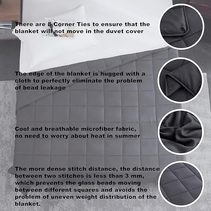 L'AGRATY Weighted Blanket 20lbs 80x87 Cooling Breathable Heavy Blanket with Glass Beads for Adult All-Season