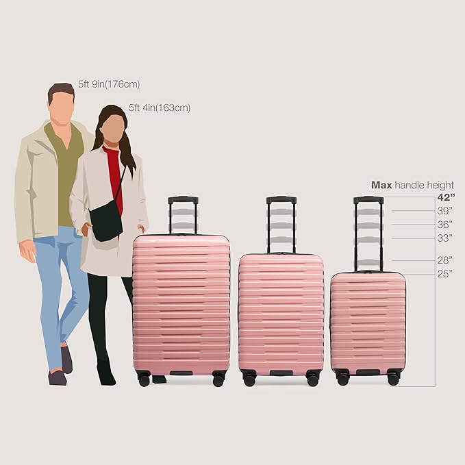 U.S. Traveler Boren Polycarbonate Hardside Rugged Travel Suitcase Luggage with 8 Spinner Wheels, Aluminum Handle, Pink, Checked-Large 30-Inch