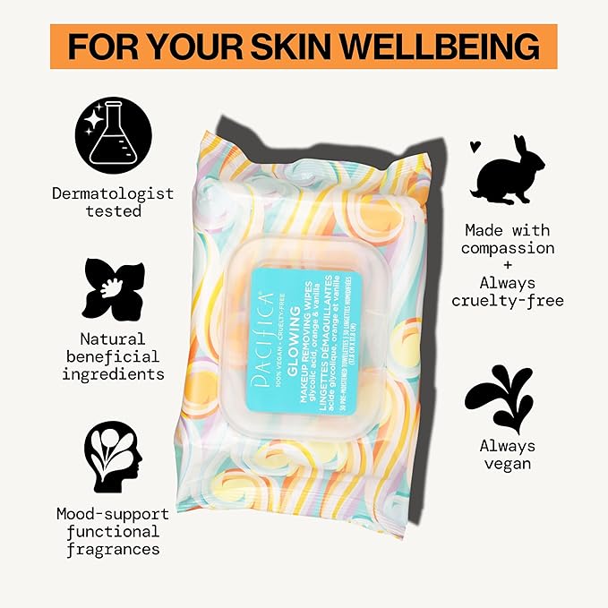 Pacifica Makeup Remover Face Wipes - Disposable Daily Face Cleansing Towelettes Wipes -Biodegradable & Eco-Friendly - Organic- Clean Beauty Vegan & Cruelty-Free Dermatologist Tested 10 Count