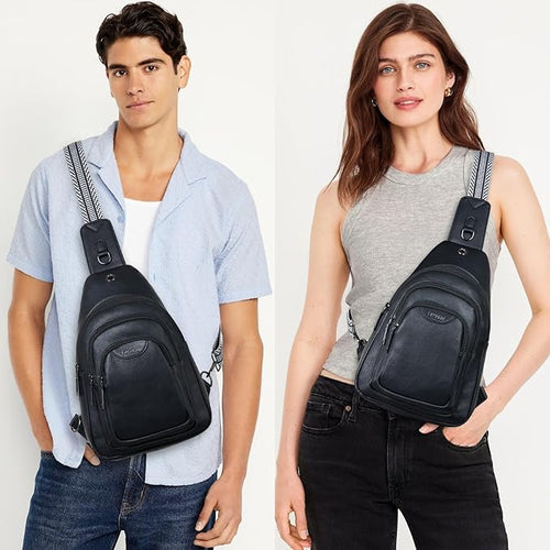 10L Crossbody Sling Bag for Women Men Anti Theft Cross Body Fanny Pack Belt Bag Purse Gifts for Women Faux Leather, Black