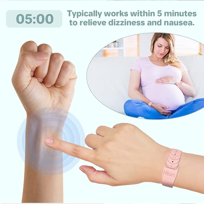Motion Sickness Bands Sea Sickness Wristbands Adjustable Acupressure Nausea Wristband/,Natural Relief of Nausea Headaches,Insomnia,Anxiety,Sleep Aid, Morning Sickness,Motion Sickness(1Pair Pink Sand