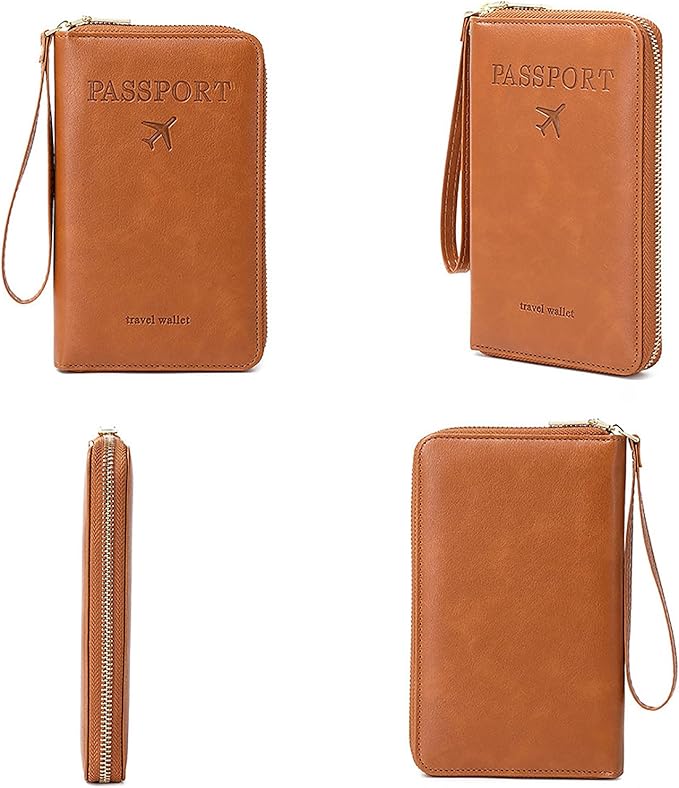 Rowgins Rfid Blocking Passport Holder Wallet, Rowgins Rfid Passport Holder with Zipper, PU Leather PassportHolder for Travel (GREEN)