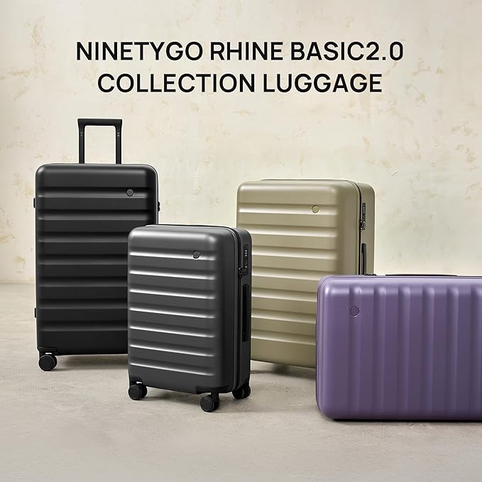 NINETYGO Carry On Luggage 22x14x9 Airline Approved, 20 Inch Luggage with Smooth Spinner Wheels, Lightweight, Hard Shell PC Suitcase Carry-On, Travel Luggage, TSA Approved (Grey, Rhine Basic2.0)