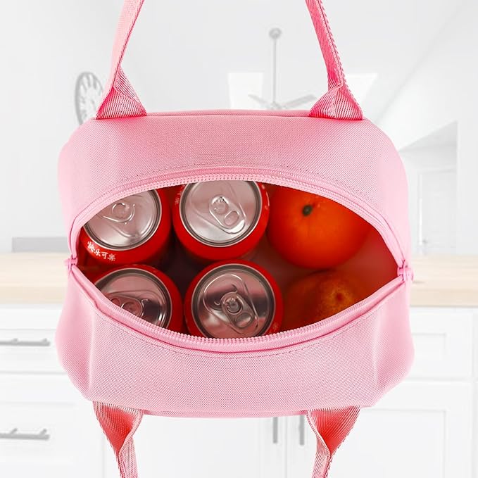 FlowFly Lunch Bag for Women Insulated Lunch Box Corduroy Lunch Tote Cooler for Travel Work Picnic, Pink