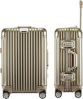 HotWay 24 Inch All Aluminum Checked In Luggage with Wheels, Hard Shell Zipperless Suitcase with TSA Locks, Silver Travel Luggage (22x14x9 Airline Approved), Gold