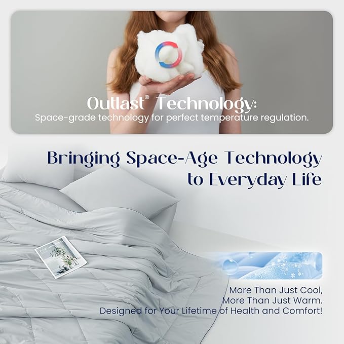 Dream Valley® Outlast® Deepsleep Cooling Comforter, Full/Queen Size, NASA-Grade Space Technology Cooling Blanket for Hot Sleepers Night Sweats, Q-Max > 0.45 Aerocool™ Breathable, Cool Grey, 90"x90"