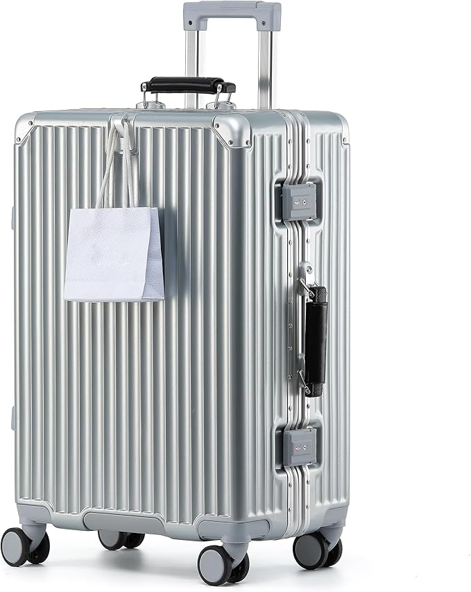 HotWay 26 Inch Hardside Checked Luggage with Leather Handle, PC Zipperless Suitcase with Spinner Wheels and TSA Locks, Lightweight Checked Luggage for Travel