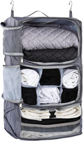 TABITORA Travel Portable Hanging Shelves Closet Organizer Packing Luggage Storage with Multifunctional and Foldable Invisible Compartment,Lightweight, for Suitcase, RV,Closet…Grey,XL