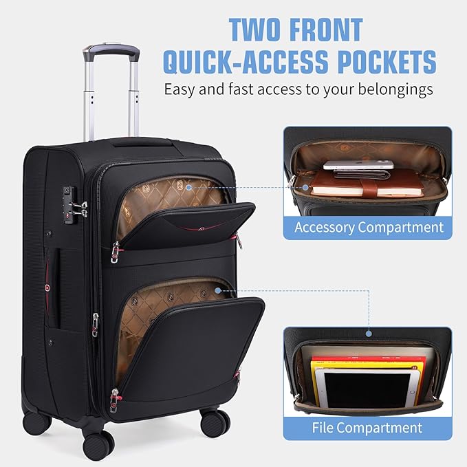 Softside Expandable Luggage with 4 Spinner Wheels, Durable Carry-On Luggage Suicase (Blue, 21-Inch)