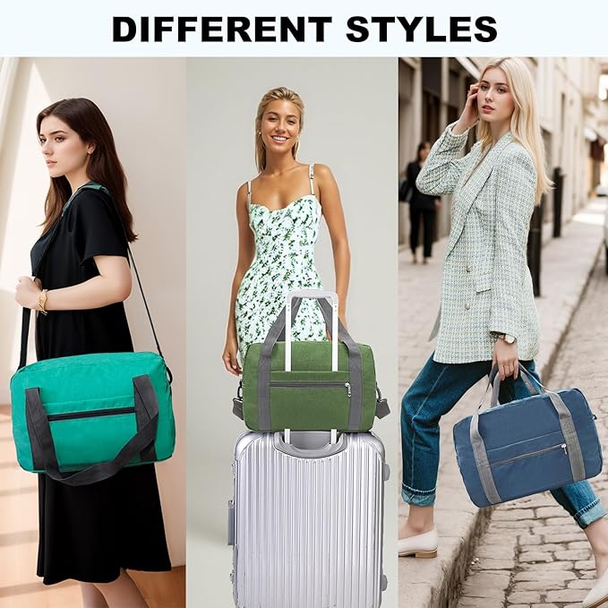15 Inch Small Carry On Bags for Airplanes Spirit Airlines Personal Item Bag Underseat Foldable Travel Duffle Gym Bags for Women Men(20L,Green)