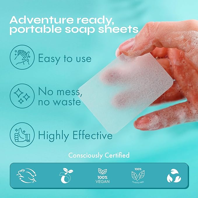 FOMIN - Antibacterial Paper Soap Sheets for Hand Washing - (300 Sheets) Lemon, Lavender, Unscented Travel Soap Sheets, Dissolvable Camping Mini Soap, Portable Hand Soap sheet