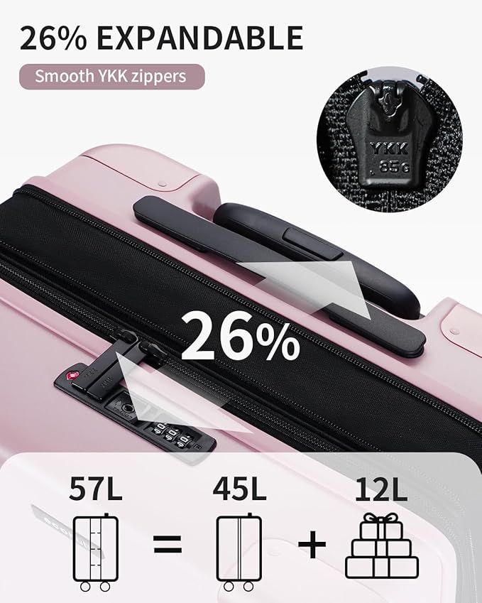 ECOHUB Hardside Expandable Carry On Luggage, 20" Rolling Luggage 22x14x9 Airline Approved with Spinner Wheels & TSA Lock, Lightweight Small Hardshell Travel Suitcase Valises, 20inch Carry-on Pink