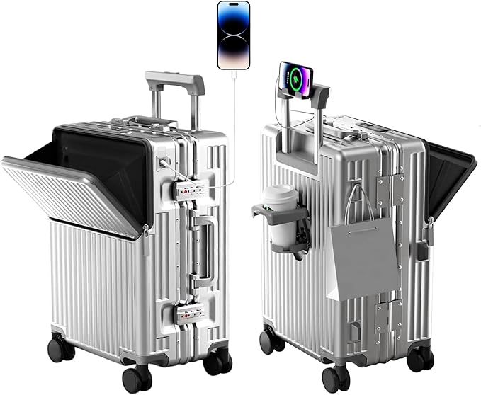 Hard Shell Luggage 20 Inch Travel Suitcase, 22x14x9 Airline Approved with TSA Lock, ABS Aluminum Frame, Lightweight Travel Luggage 20'' 24'' 26'' Carry-on Luggage (Upgraded Silver, 20 Inch)