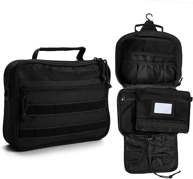 Travel Toiletry Bag for Men and Women, Hanging Travel Toiletries Organizer Dopp Kit, Toiletry Shaving Hygiene Bag, Durable Bathroom Essentials Men's Toiletry Bag for Short Trips & Camping - Black