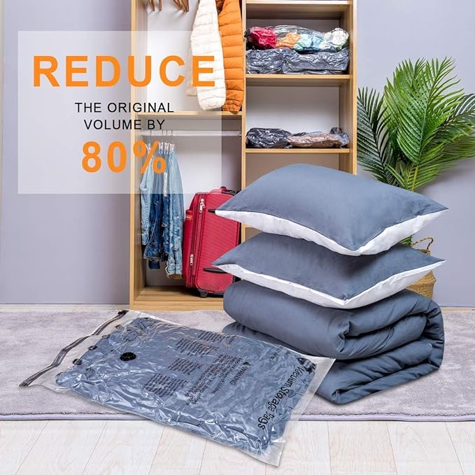 6 Large Vacuum Storage Bags,Plastic Packaging Bags,Space Saver Sealer Compression Bags for Blankets, Comforters, Pillows, Clothes Storage